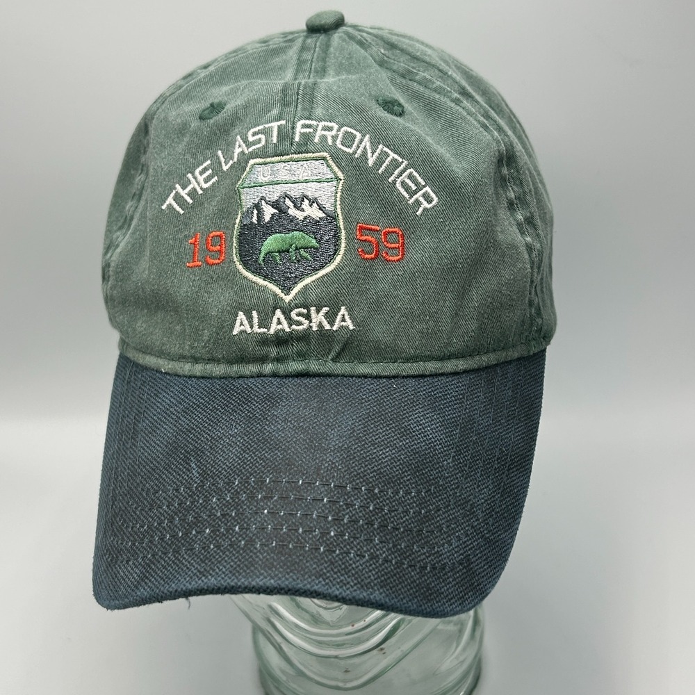 Alaska Fishing Hat Last Frontier Bear Green Dad Cap Adjustable Cruise Juneau